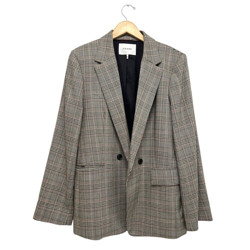 FRAME Double Breasted Plaid Check Multi Boyfriend Blazer Jacket Oversized Preppy - Picture 3 of 9